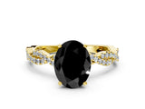 Yellow gold Fancy Black Oval Cut Solitaire Twisted Pave Band with Four-Prong Setting_3