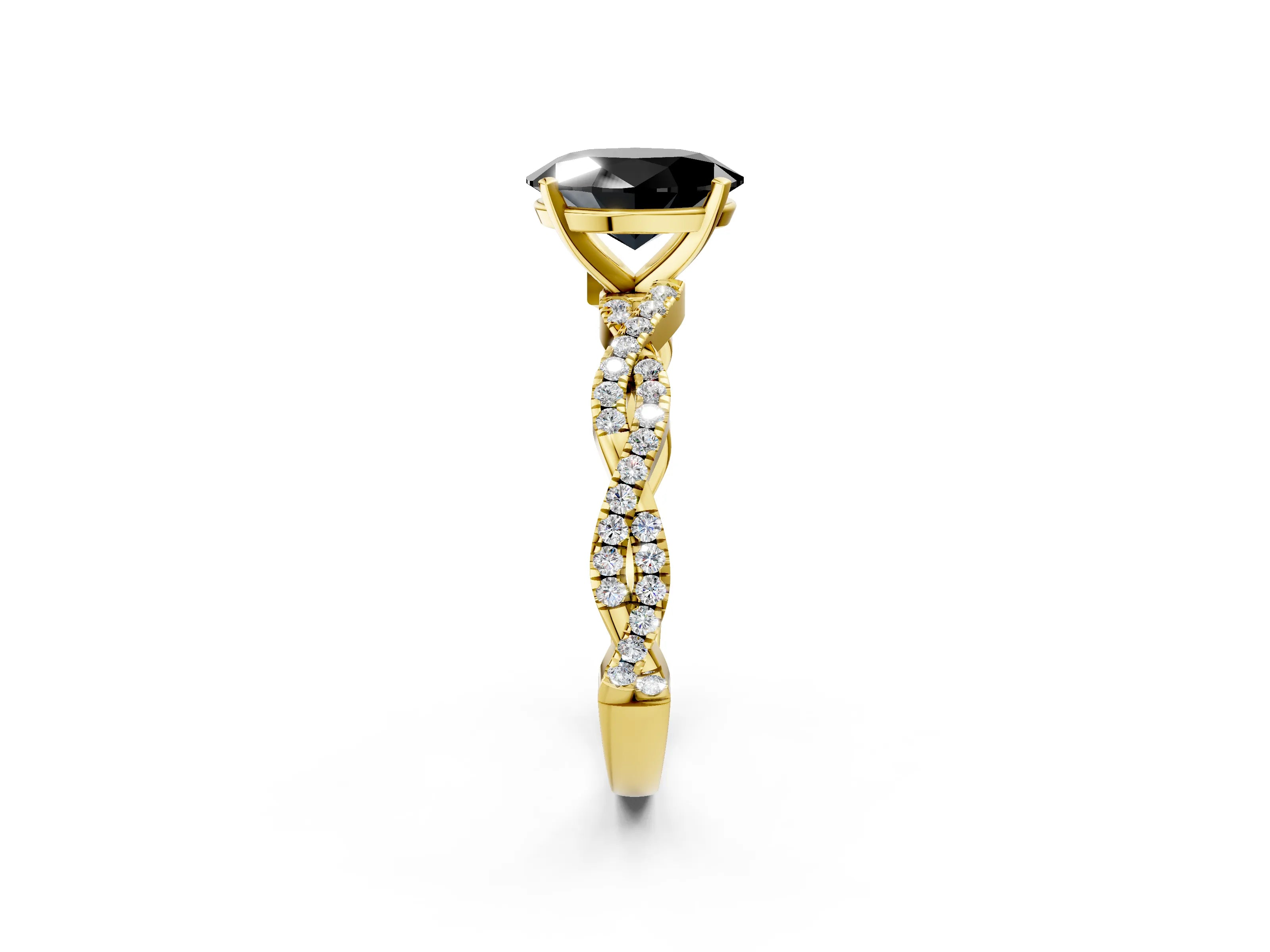 Yellow gold Fancy Black Oval Cut Solitaire Twisted Pave Band with Four-Prong Setting_5