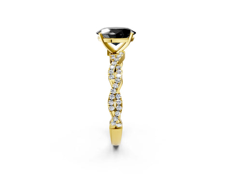 Yellow gold Fancy Black Oval Cut Solitaire Twisted Pave Band with Four-Prong Setting_5
