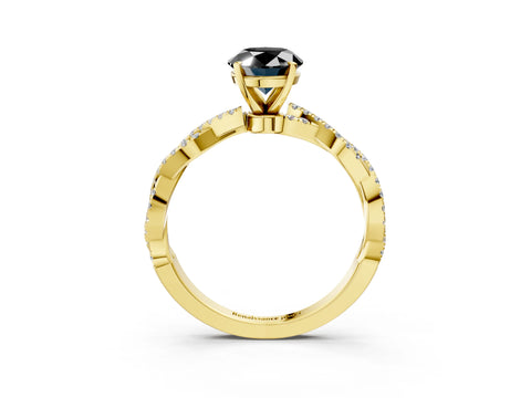 Yellow gold Fancy Black Oval Cut Solitaire Twisted Pave Band with Four-Prong Setting_6