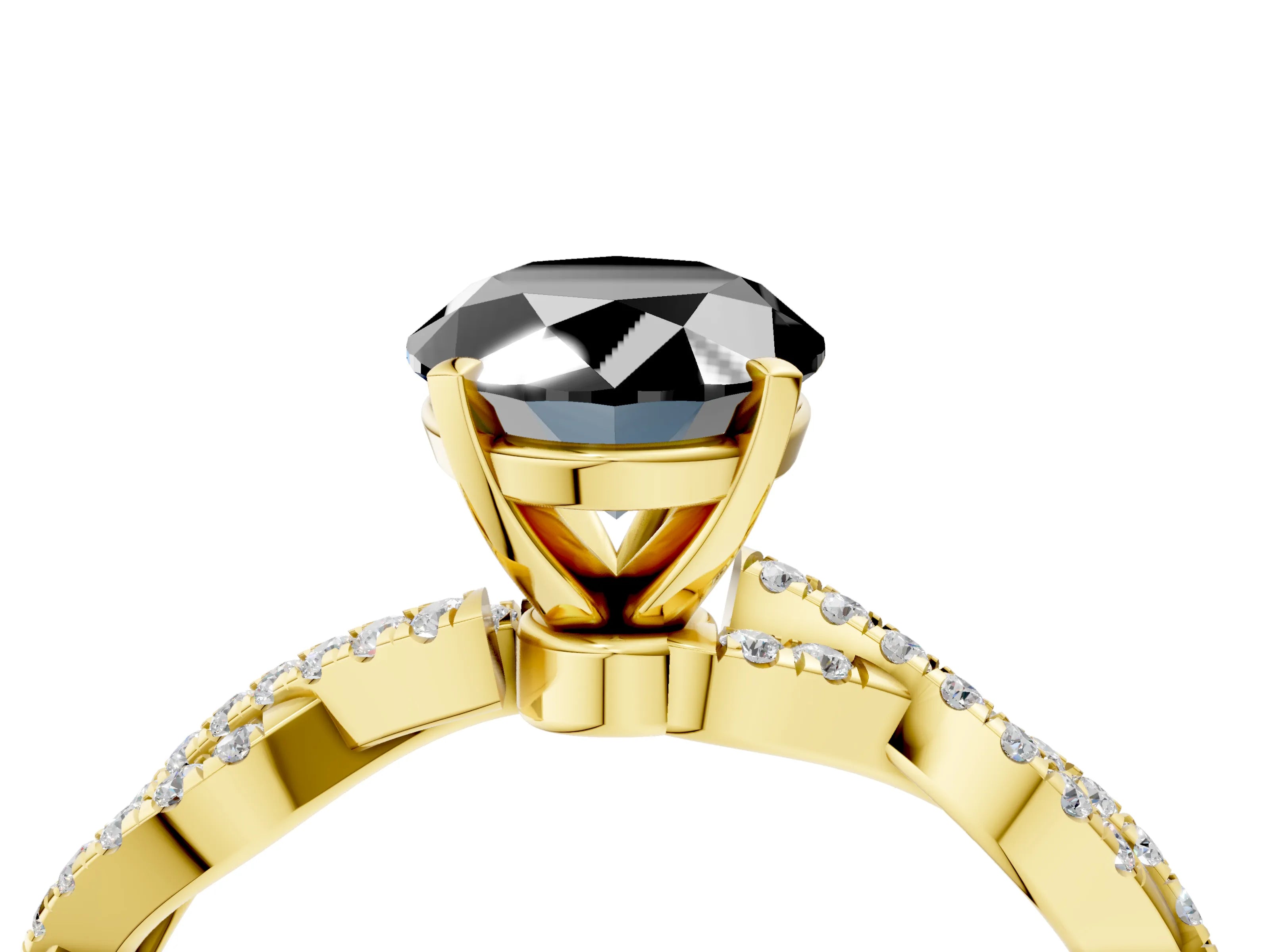 Yellow gold Fancy Black Oval Cut Solitaire Twisted Pave Band with Four-Prong Setting_7