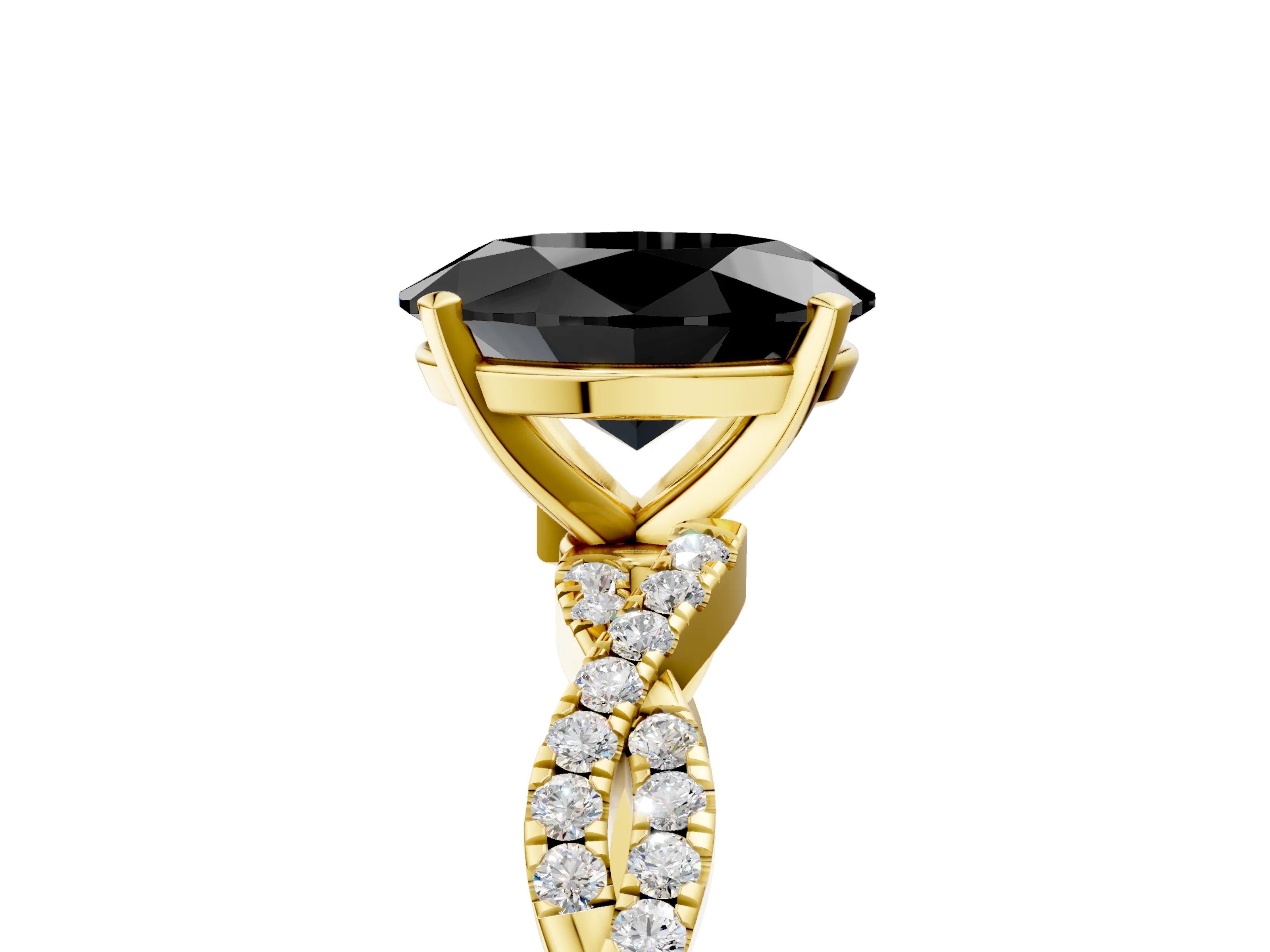 Yellow gold Fancy Black Oval Cut Solitaire Twisted Pave Band with Four-Prong Setting_8