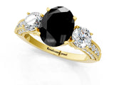 Yellow gold Fancy Black Oval Cut Three-Stone Diamond Ring with Pavé Band and Four-Prong Setting_1