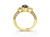 Yellow gold Fancy Black Oval Cut Three-Stone Diamond Ring with Pavé Band and Four-Prong Setting_3