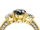 Yellow gold Fancy Black Oval Cut Three-Stone Diamond Ring with Pavé Band and Four-Prong Setting_4