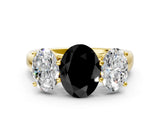 Yellow gold Fancy Black Oval Cut Three-Stone Diamond Ring with Prong Setting on a Classic Band_12
