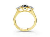 Yellow gold Fancy Black Oval Cut Three-Stone Diamond Ring with Prong Setting on a Classic Band_15