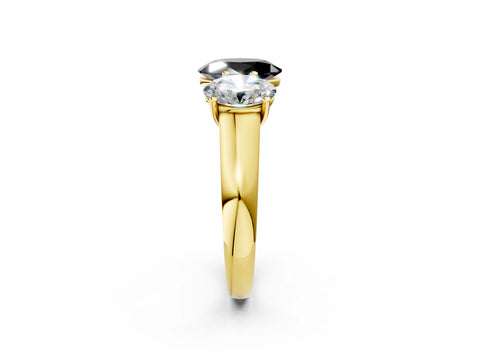 Yellow gold Fancy Black Oval Cut Three-Stone Diamond Ring with Prong Setting on a Classic Band_2