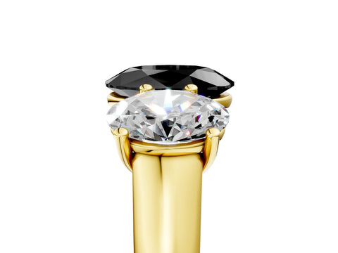 Yellow gold Fancy Black Oval Cut Three-Stone Diamond Ring with Prong Setting on a Classic Band_5