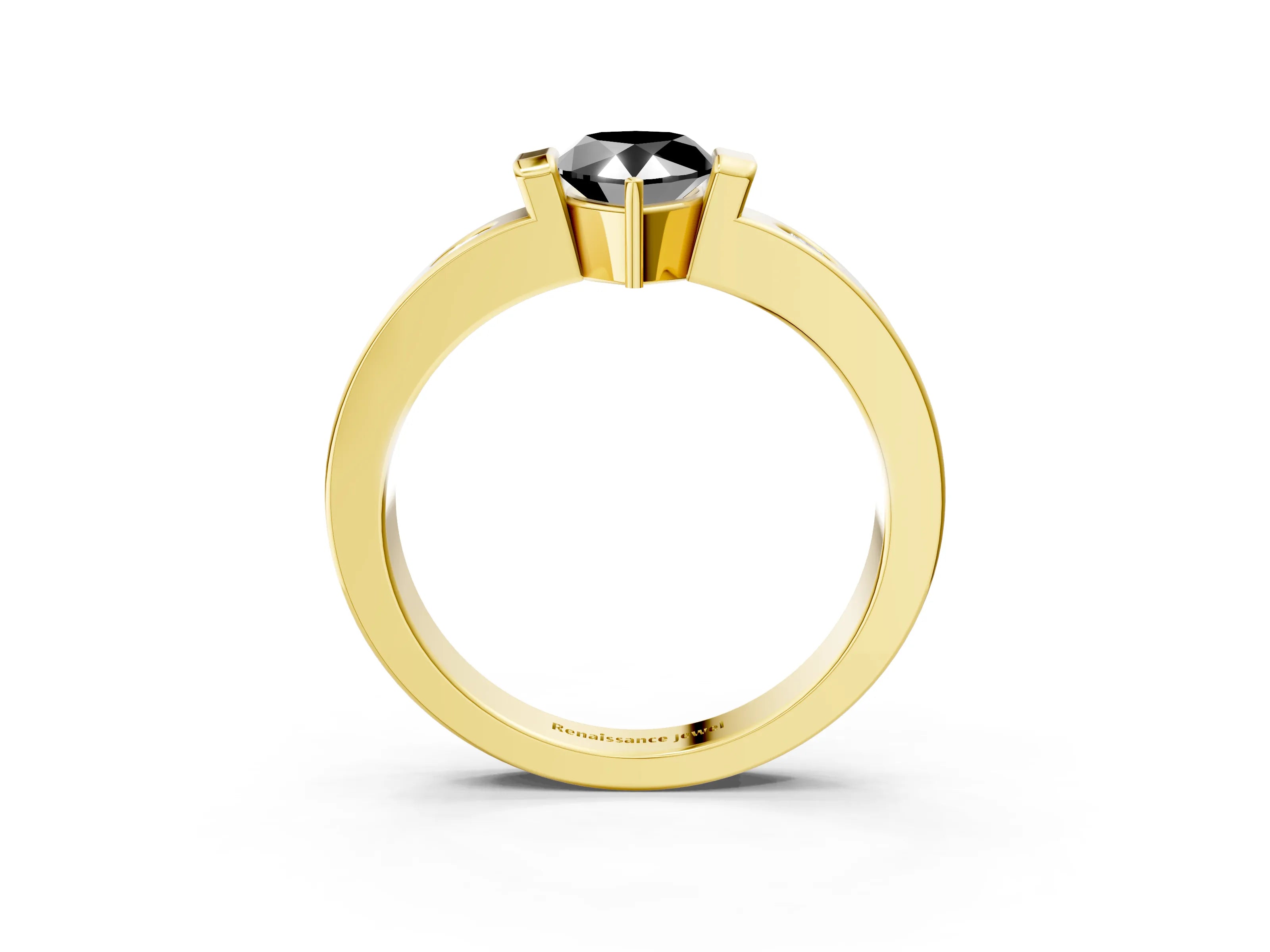 Yellow gold Fancy Black Pear Cut Brilliant Channel-Set Diamond Ring with Bezel Prong Setting_3