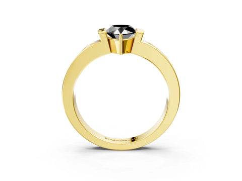 Yellow gold Fancy Black Pear Cut Brilliant Channel-Set Diamond Ring with Bezel Prong Setting_3