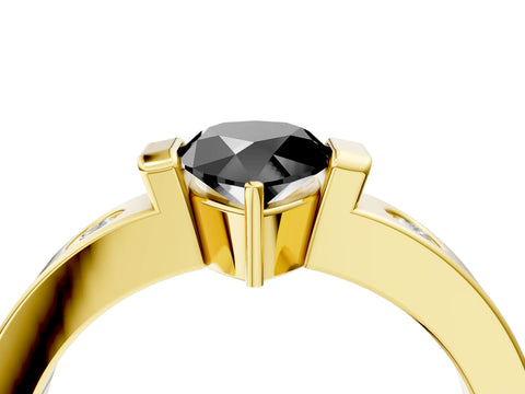 Yellow gold Fancy Black Pear Cut Brilliant Channel-Set Diamond Ring with Bezel Prong Setting_4