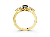 Yellow gold Fancy Black Pear Cut Brilliant Diamond Cluster Accent Solitaire Ring with Prong Setting_3