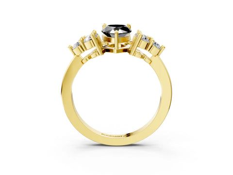 Yellow gold Fancy Black Pear Cut Brilliant Diamond Cluster Accent Solitaire Ring with Prong Setting_3