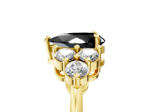 Yellow gold Fancy Black Pear Cut Brilliant Diamond Cluster Accent Solitaire Ring with Prong Setting_5