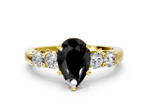 Yellow gold Fancy Black Pear Cut Brilliant Diamond Five-Stone Engagement Ring with Prong Setting on a Classic Band_3