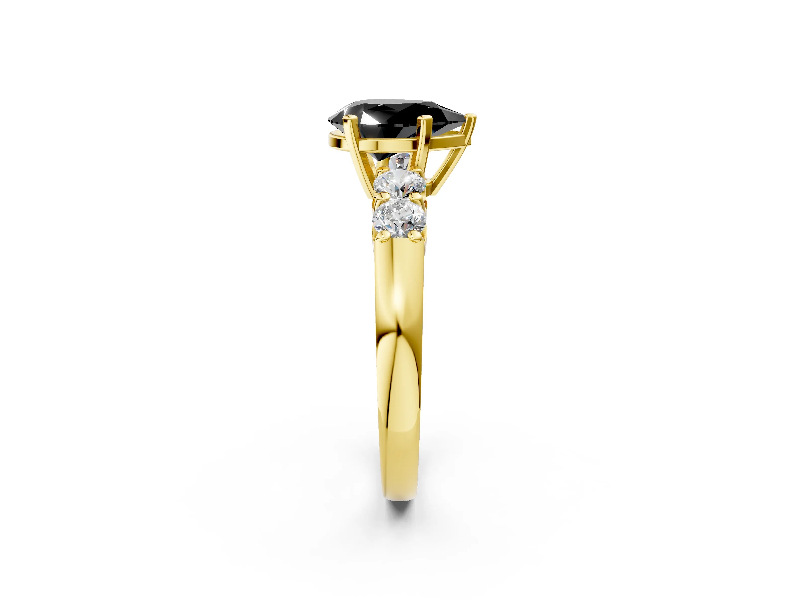 Yellow gold Fancy Black Pear Cut Brilliant Diamond Five-Stone Engagement Ring with Prong Setting on a Classic Band_5
