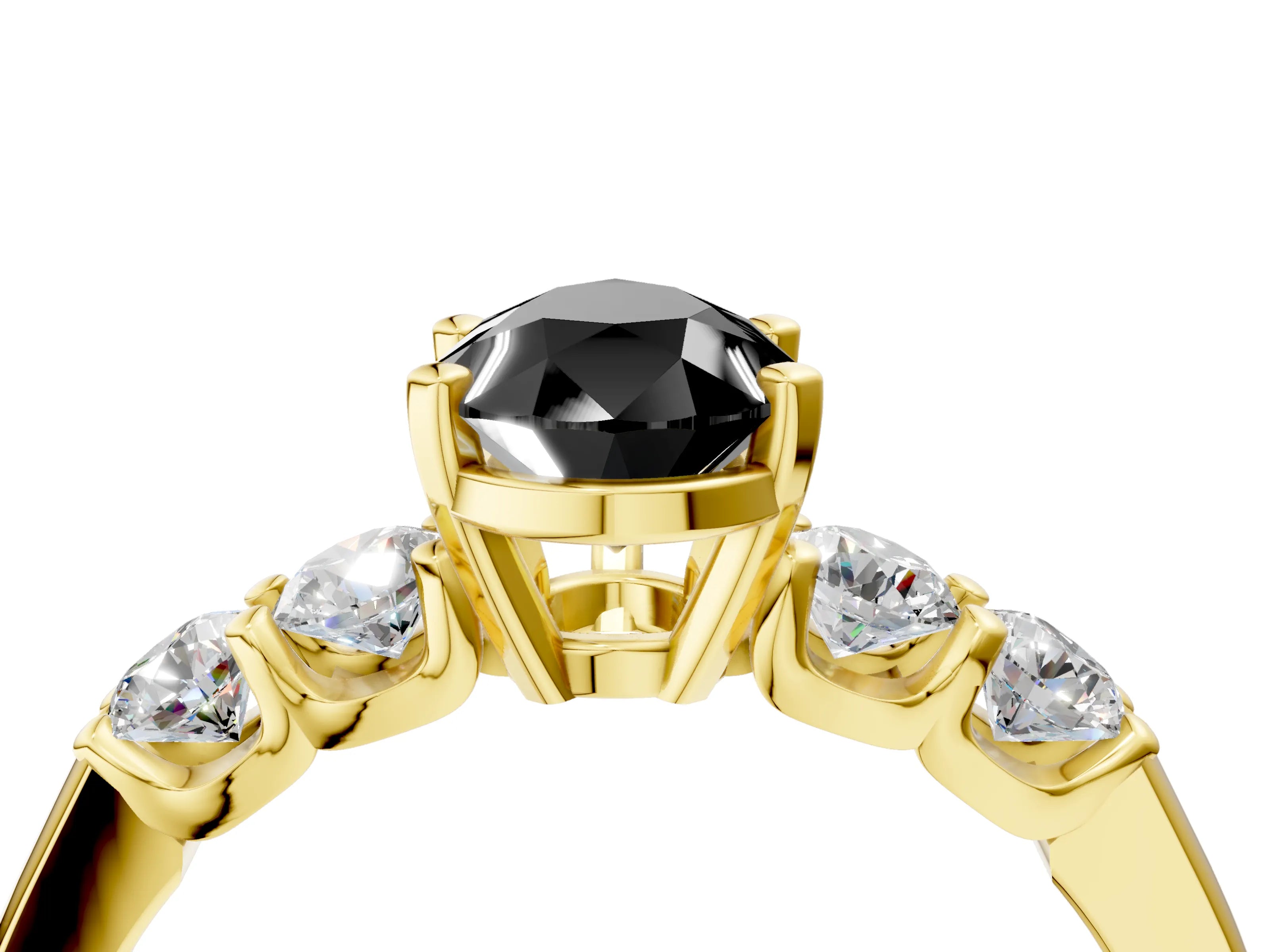 Yellow gold Fancy Black Pear Cut Brilliant Diamond Five-Stone Engagement Ring with Prong Setting on a Classic Band_7