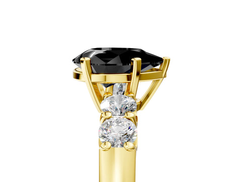 Yellow gold Fancy Black Pear Cut Brilliant Diamond Five-Stone Engagement Ring with Prong Setting on a Classic Band_8