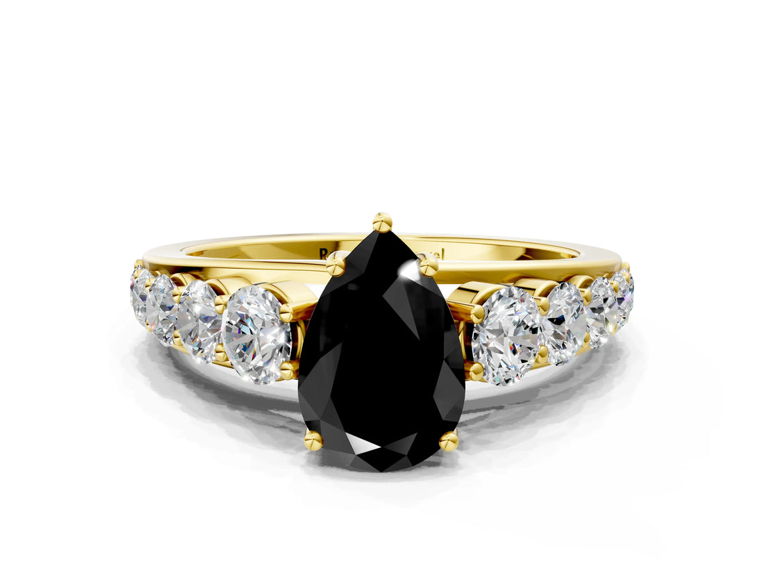 Yellow gold Fancy Black Pear Cut Brilliant Diamond Pavé Band with Six-Prong Setting_12