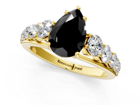 Yellow gold Fancy Black Pear Cut Brilliant Diamond Pavé Band with Six-Prong Setting_1