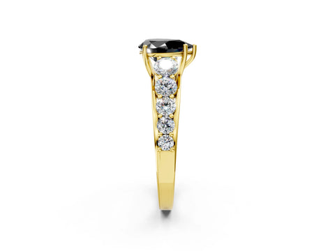 Yellow gold Fancy Black Pear Cut Brilliant Diamond Pavé Band with Six-Prong Setting_2