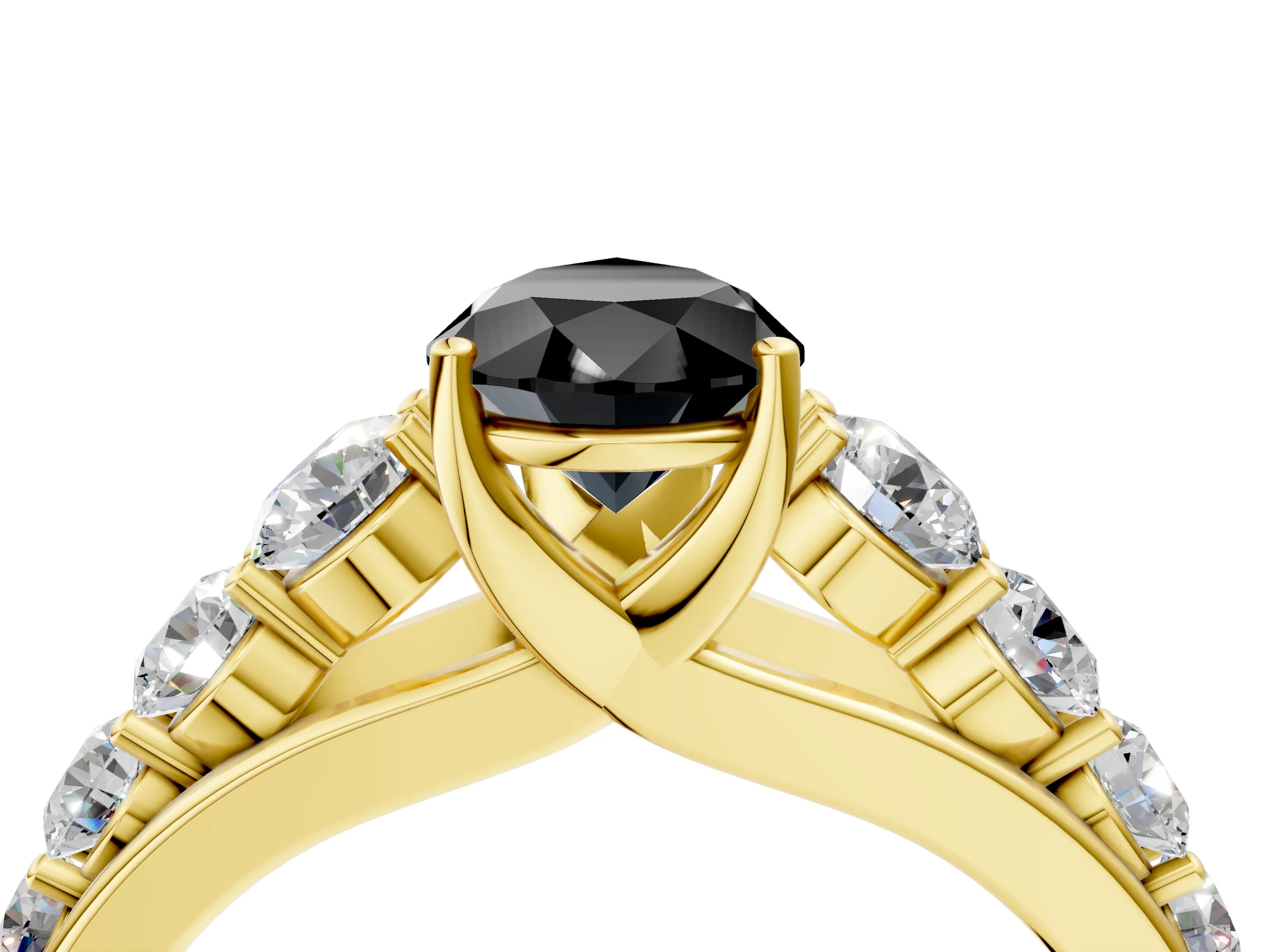 Yellow gold Fancy Black Pear Cut Brilliant Diamond Pavé Band with Six-Prong Setting_4