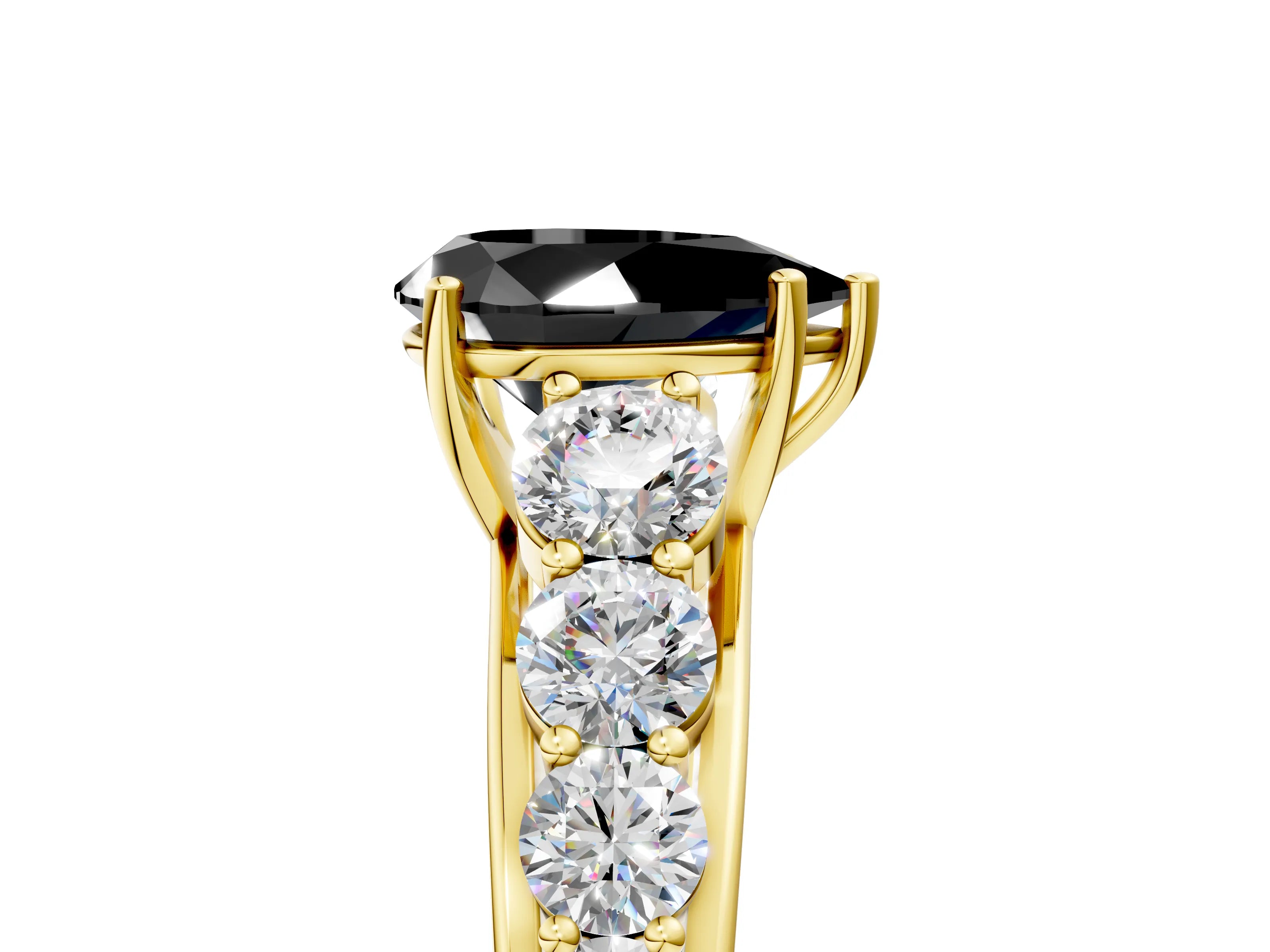 Yellow gold Fancy Black Pear Cut Brilliant Diamond Pavé Band with Six-Prong Setting_5