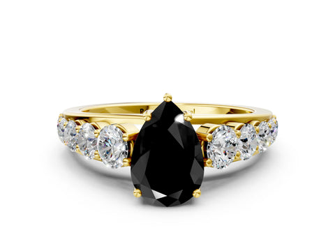 Yellow gold Fancy Black Pear Cut Brilliant Diamond Pavé Band with Six-Prong Setting