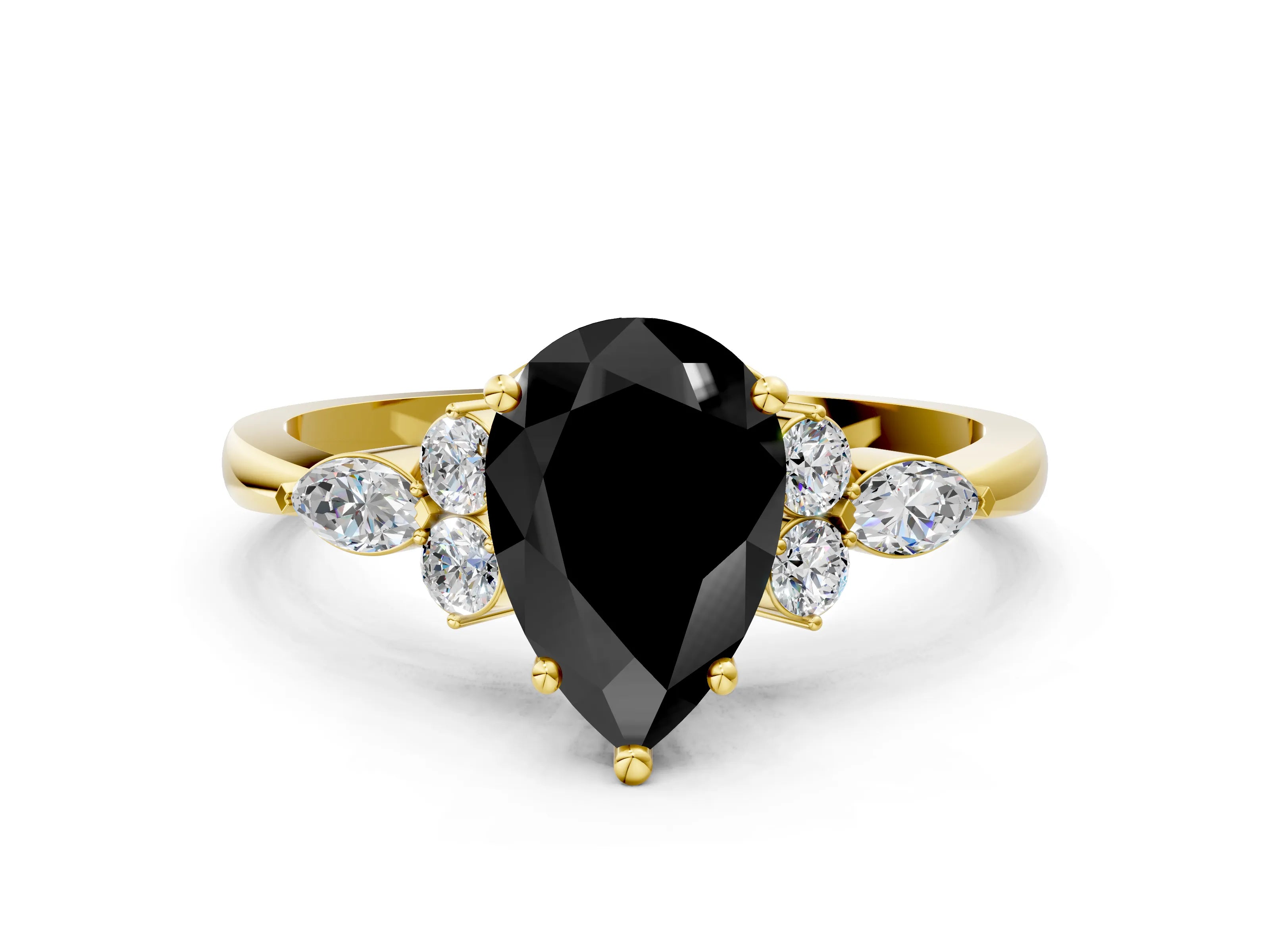 Yellow gold Fancy Black Pear Cut Brilliant Diamond Solitaire Ring with Pear Side Stones and Four-Prong Setting_3