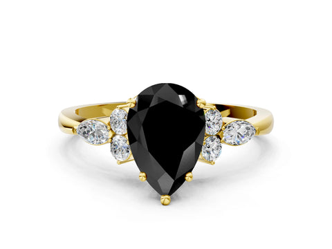 Yellow gold Fancy Black Pear Cut Brilliant Diamond Solitaire Ring with Pear Side Stones and Four-Prong Setting_3
