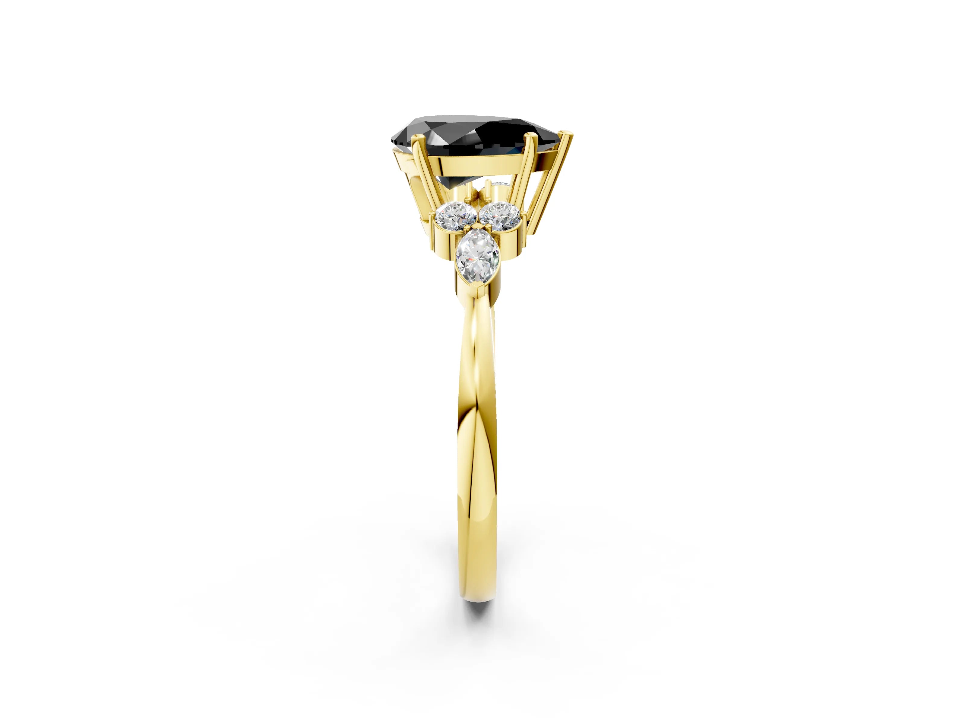 Yellow gold Fancy Black Pear Cut Brilliant Diamond Solitaire Ring with Pear Side Stones and Four-Prong Setting_5