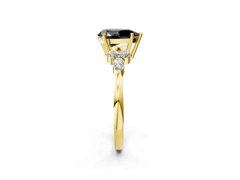 Yellow gold Fancy Black Pear Cut Brilliant Diamond Solitaire Ring with Pear Side Stones and Four-Prong Setting_5