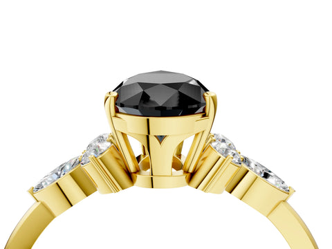 Yellow gold Fancy Black Pear Cut Brilliant Diamond Solitaire Ring with Pear Side Stones and Four-Prong Setting_7