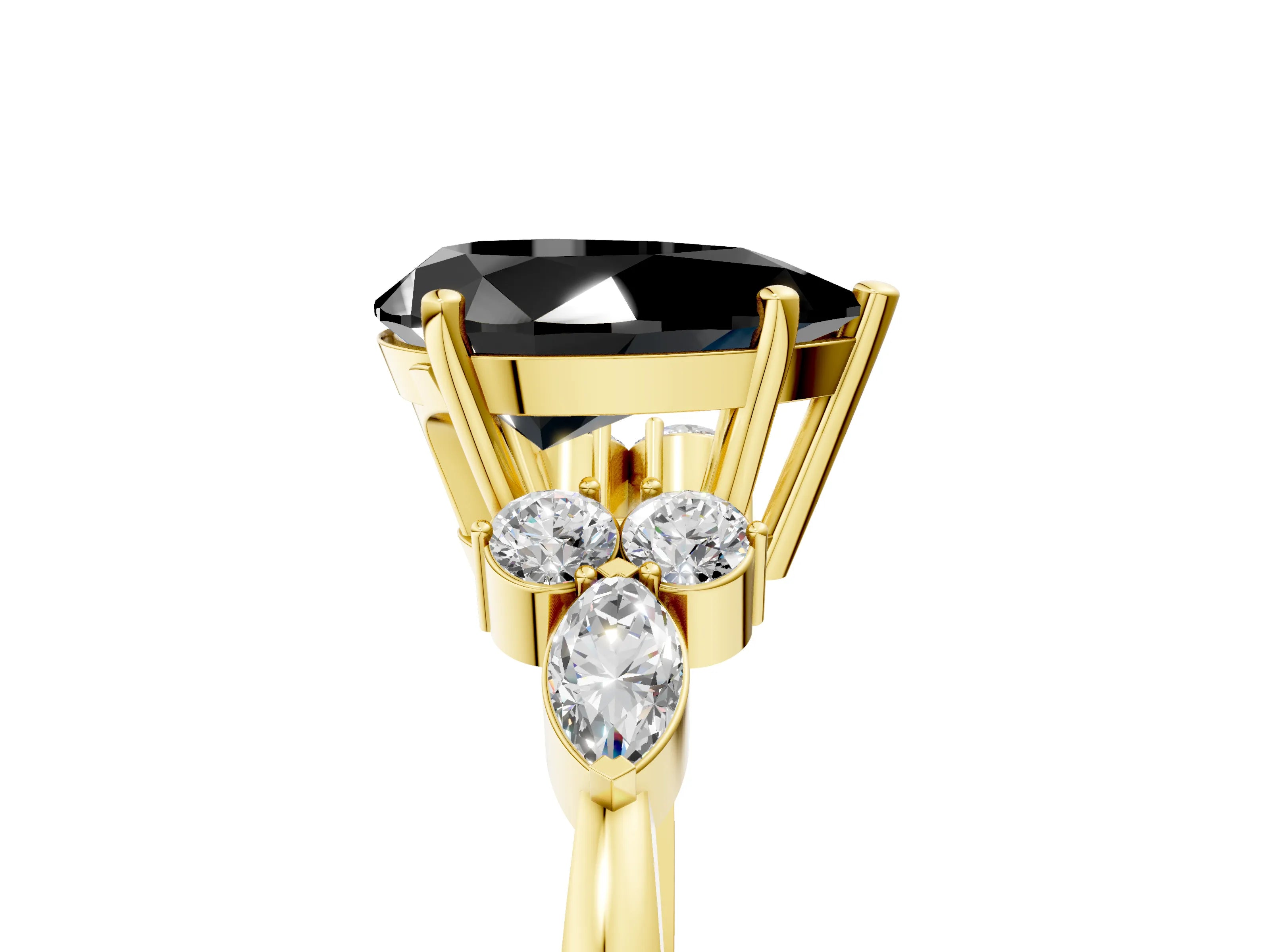 Yellow gold Fancy Black Pear Cut Brilliant Diamond Solitaire Ring with Pear Side Stones and Four-Prong Setting_8