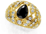 Yellow gold Fancy Black Pear Cut Brilliant Halo Pave Diamond Milgrain Ring_1