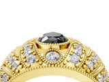 Yellow gold Fancy Black Pear Cut Brilliant Halo Pave Diamond Milgrain Ring_4