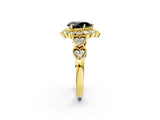 Yellow gold Fancy Black Pear Cut Brilliant Milgrain Pave Heart Band Solitaire Ring_2