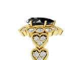 Yellow gold Fancy Black Pear Cut Brilliant Milgrain Pave Heart Band Solitaire Ring_5