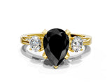 Yellow gold Fancy Black Pear Cut Brilliant Three-Stone Diamond Ring with Pavé Band and Four-Prong Setting_3