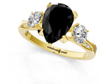 Yellow gold Fancy Black Pear Cut Brilliant Three-Stone Diamond Ring with Pavé Band and Four-Prong Setting_4