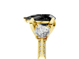 Yellow gold Fancy Black Pear Cut Brilliant Three-Stone Diamond Ring with Pavé Band and Four-Prong Setting_8