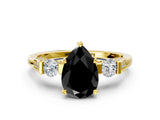 Yellow gold Fancy Black Pear Cut Brilliant Three-Stone Pave Band with Four-Prong Setting