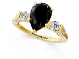 Yellow gold Fancy Black Pear Cut Brilliant Three-Stone Pave Band with Four-Prong Setting_1