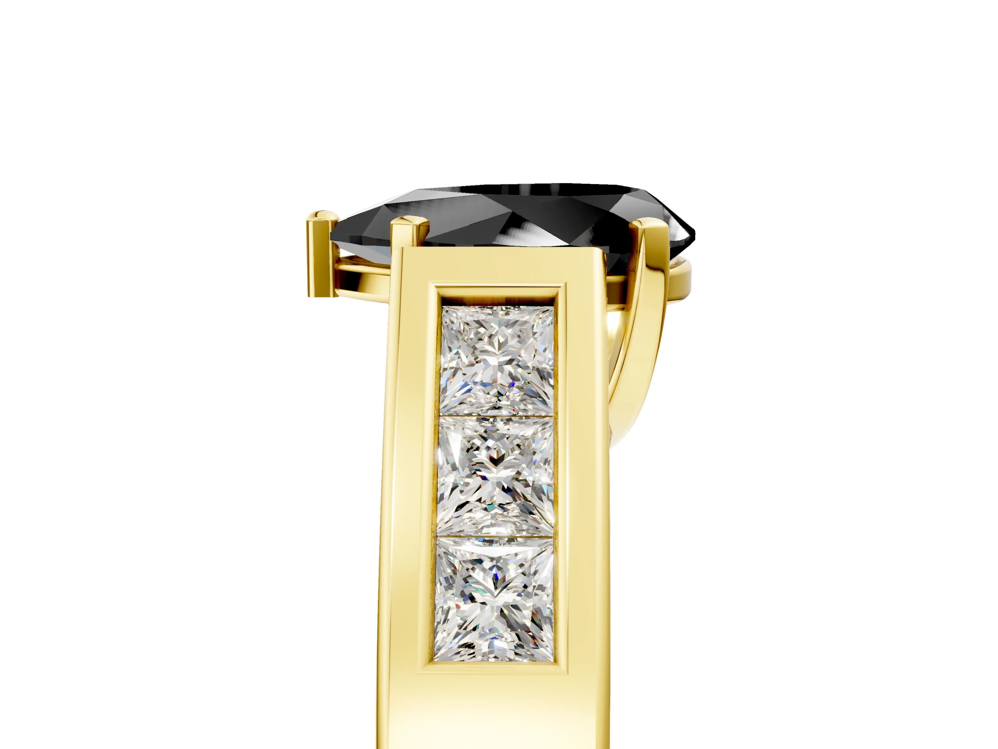 Yellow gold Fancy Black Pear Cut Cut Channel Set Solitaire Ring with Four-Prong Setting_5