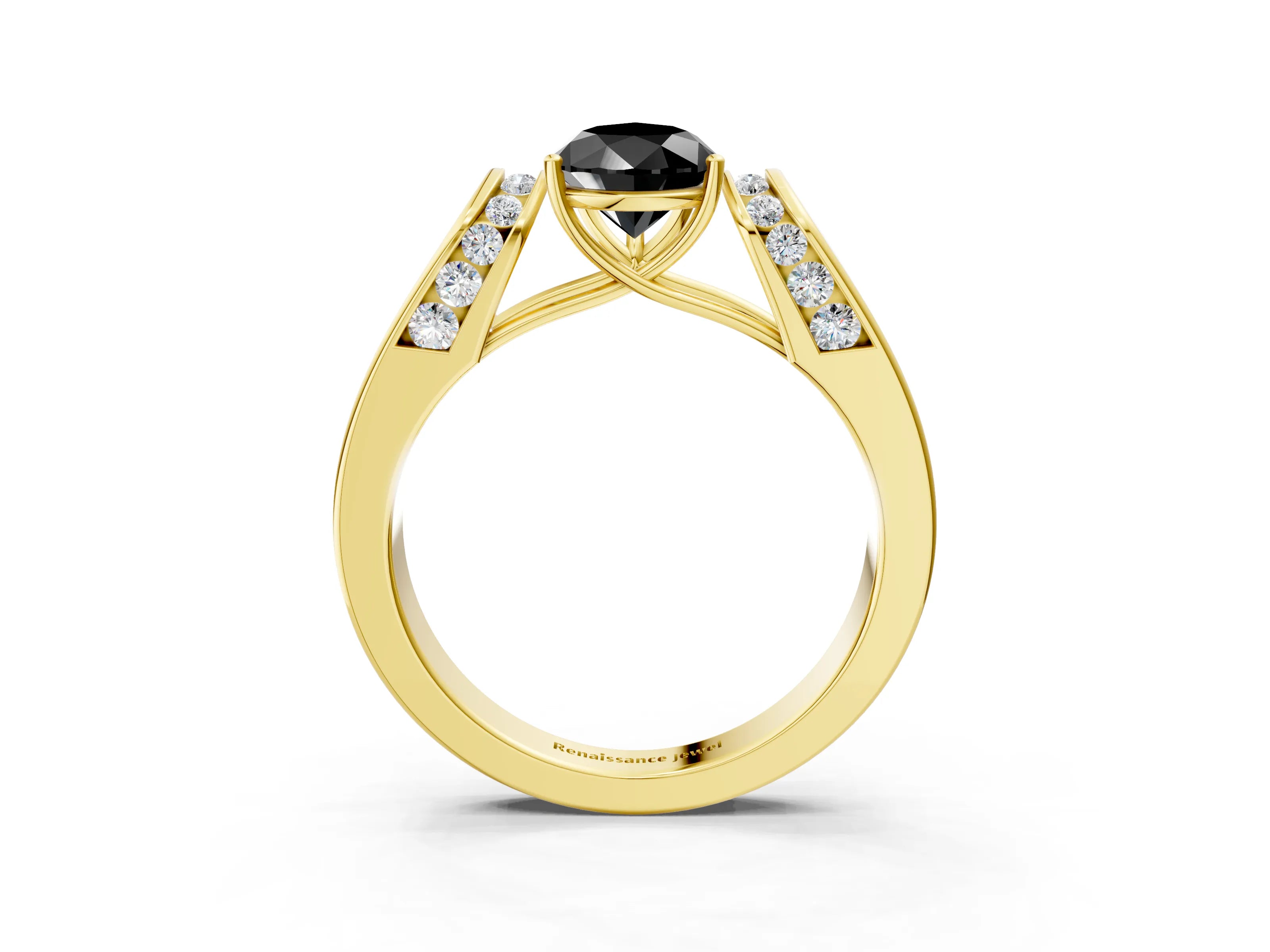 Yellow gold Fancy Black Pear Cut Cut Diamond Channel Set Solitaire Ring with Four-Prong Setting_3