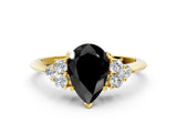 Yellow gold Fancy Black Pear Cut Cut Diamond Cluster Ring with Solitaire Band and Four-Prong Setting
