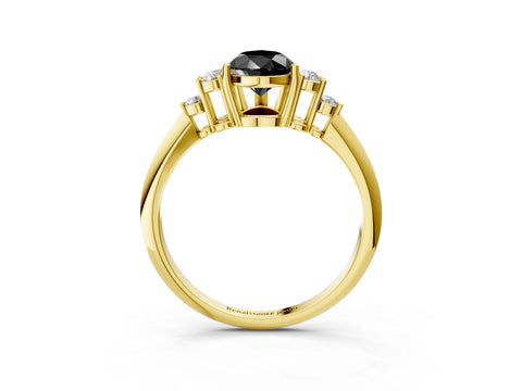 Yellow gold Fancy Black Pear Cut Cut Diamond Cluster Ring with Solitaire Band and Four-Prong Setting_3