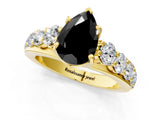 Yellow gold Fancy Black Pear Cut Cut Diamond Engagement Ring with Pavé Band and Four-Prong Setting_1