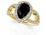 Yellow gold Fancy Black Pear Cut Cut Diamond Halo Engagement Ring with Open Split Pavé Band_1